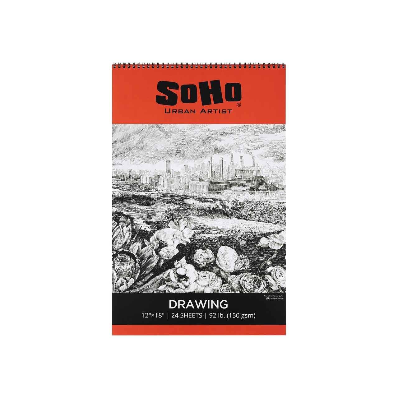 Soho Soft Cover Drawing Pad - 92 lb. Mixed Media Sketchbook, 24 Dual-Sided Sheets, Acid-Free, Wire-Bound, Micro-Perforated, Ideal for Fine Drawing & Illustration, Repeated Erasing & Reworking